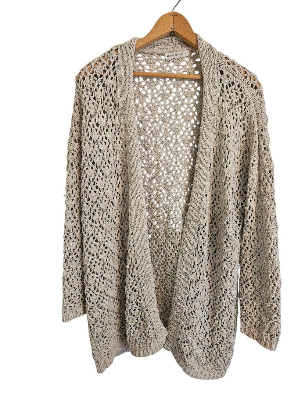 Moon & Madison Open Front Crochet Knit Cardigan Sz L
